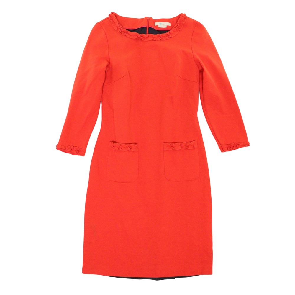 Boden Midi Dress Ruffle Trim Shift Pockets Red Cotton Blend Women 2